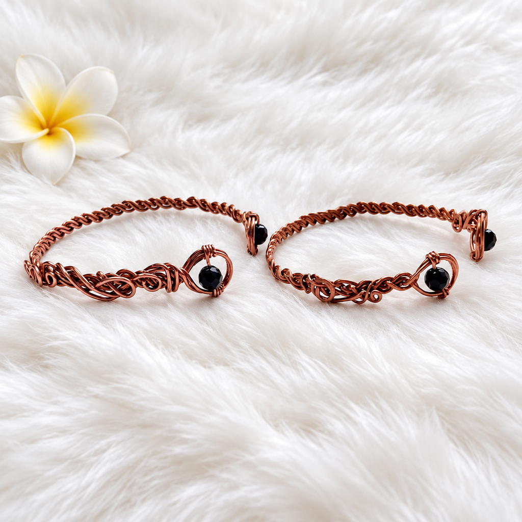 Handmade Copper Cuff Bracelets with Black Crystals - Connie’s Crystals 