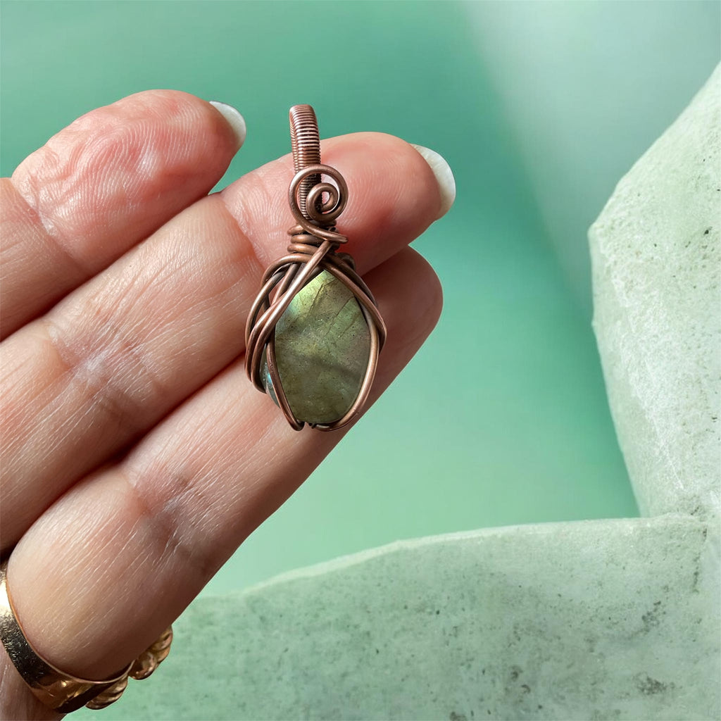 Mini Labradorite Copper Wire Wrapped Pendants