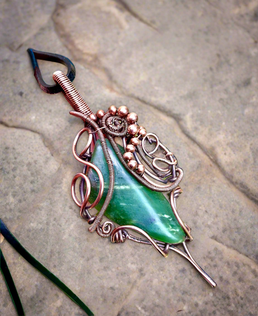 Green Jade Wire Wrapped Pendant
