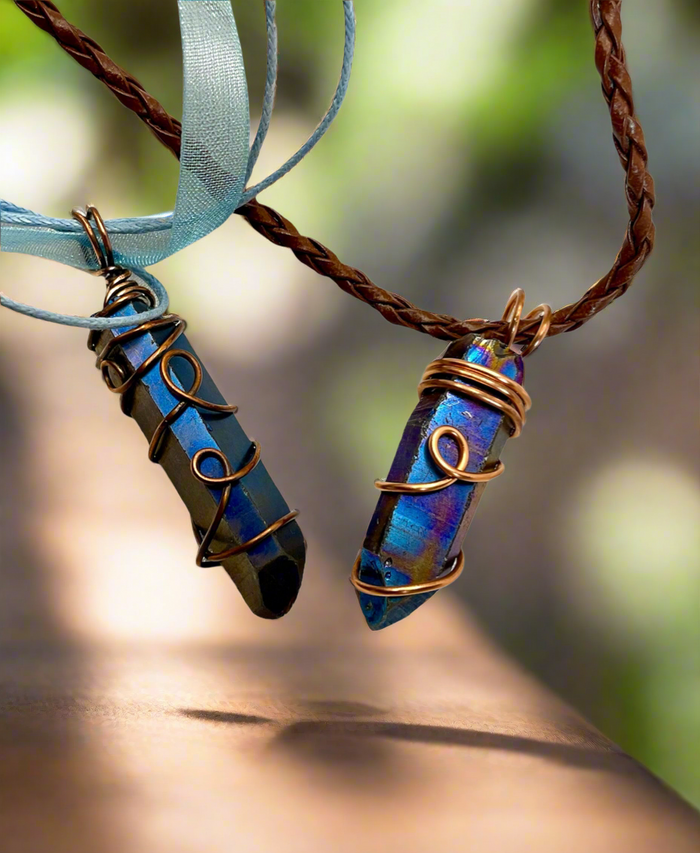 Titanium Aura Wire Wrapped Quartz Points.