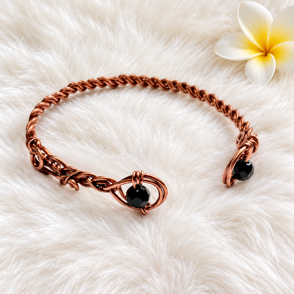 Handmade Copper Cuff Bracelets with Black Crystals - Connie’s Crystals 
