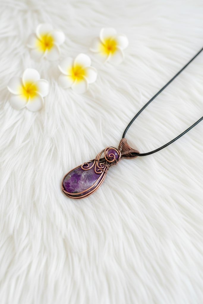 Charoite Wire Wrapped Pendant With Amethyst Accent - Connie’s Crystals 