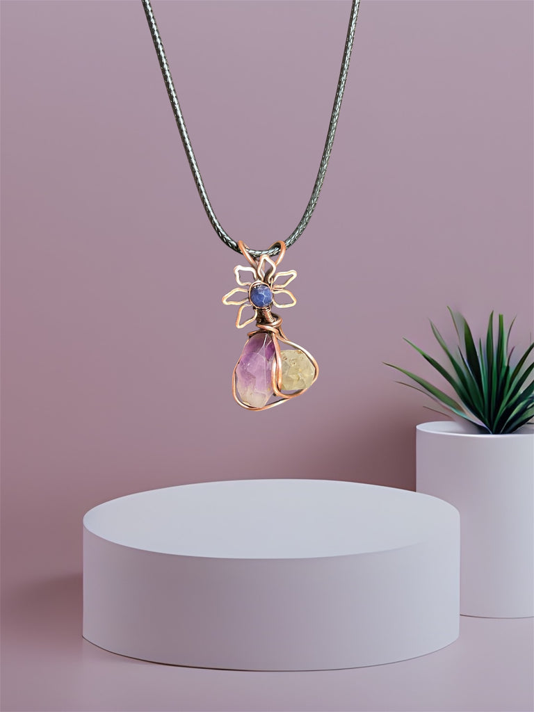 Amethyst & Herkimer Diamond Mini Pendant – Sapphire Flower Accent - Connie’s Crystals 