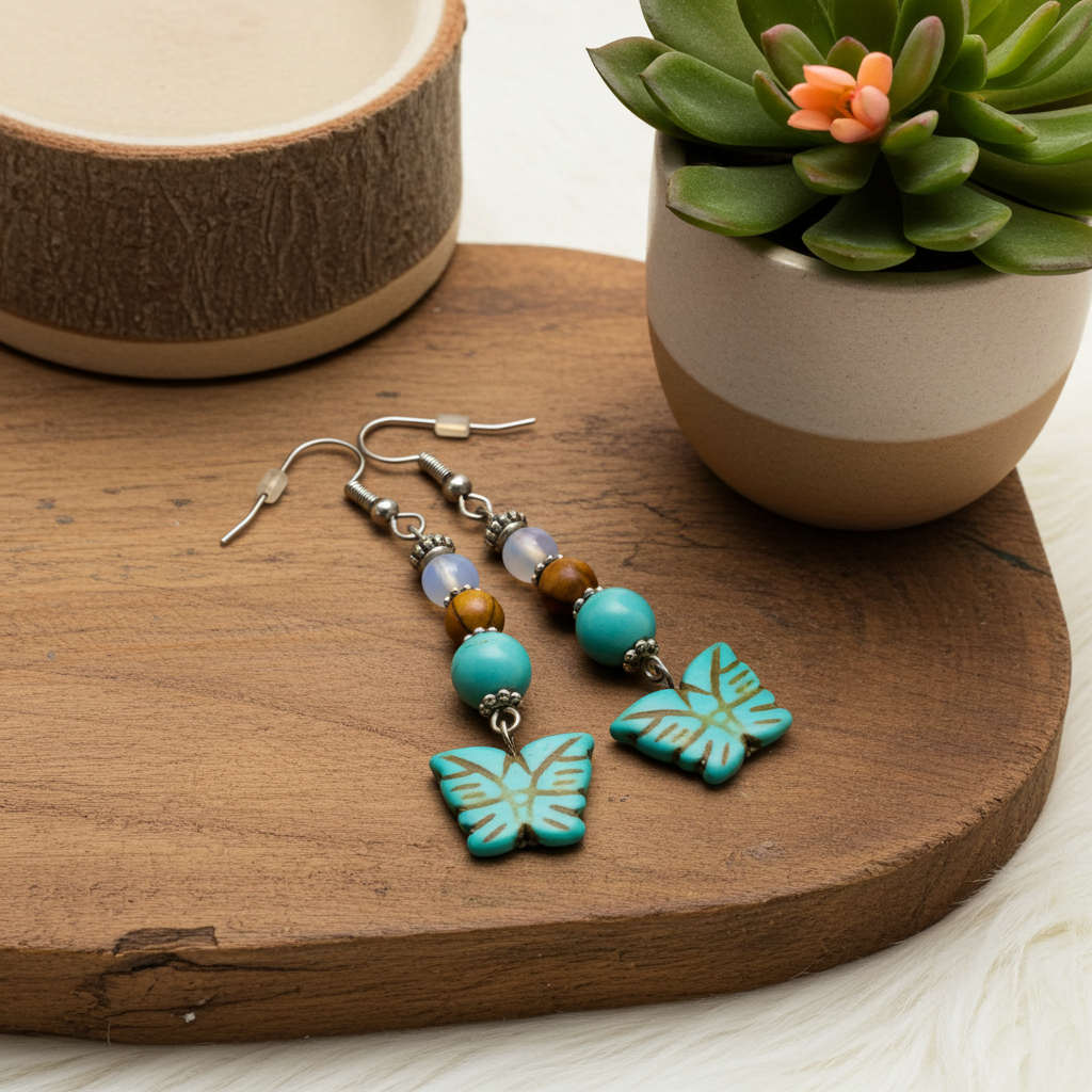 Howlite Butterfly Earrings - Connie’s Crystals 