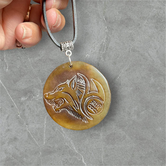 Antique Jade Carved Wolf Pendant