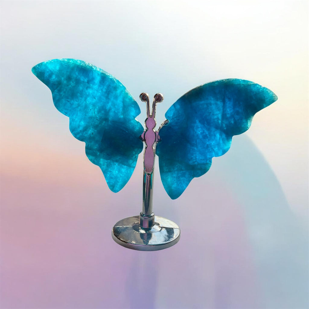 Blue Apatite Butterfly on Stand