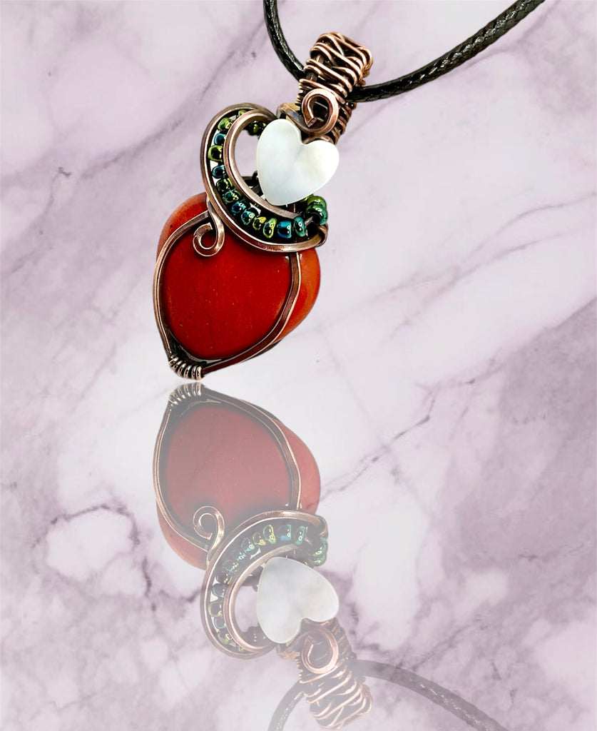 Red Jasper Heart with Mother of Pearl Heart Accent
