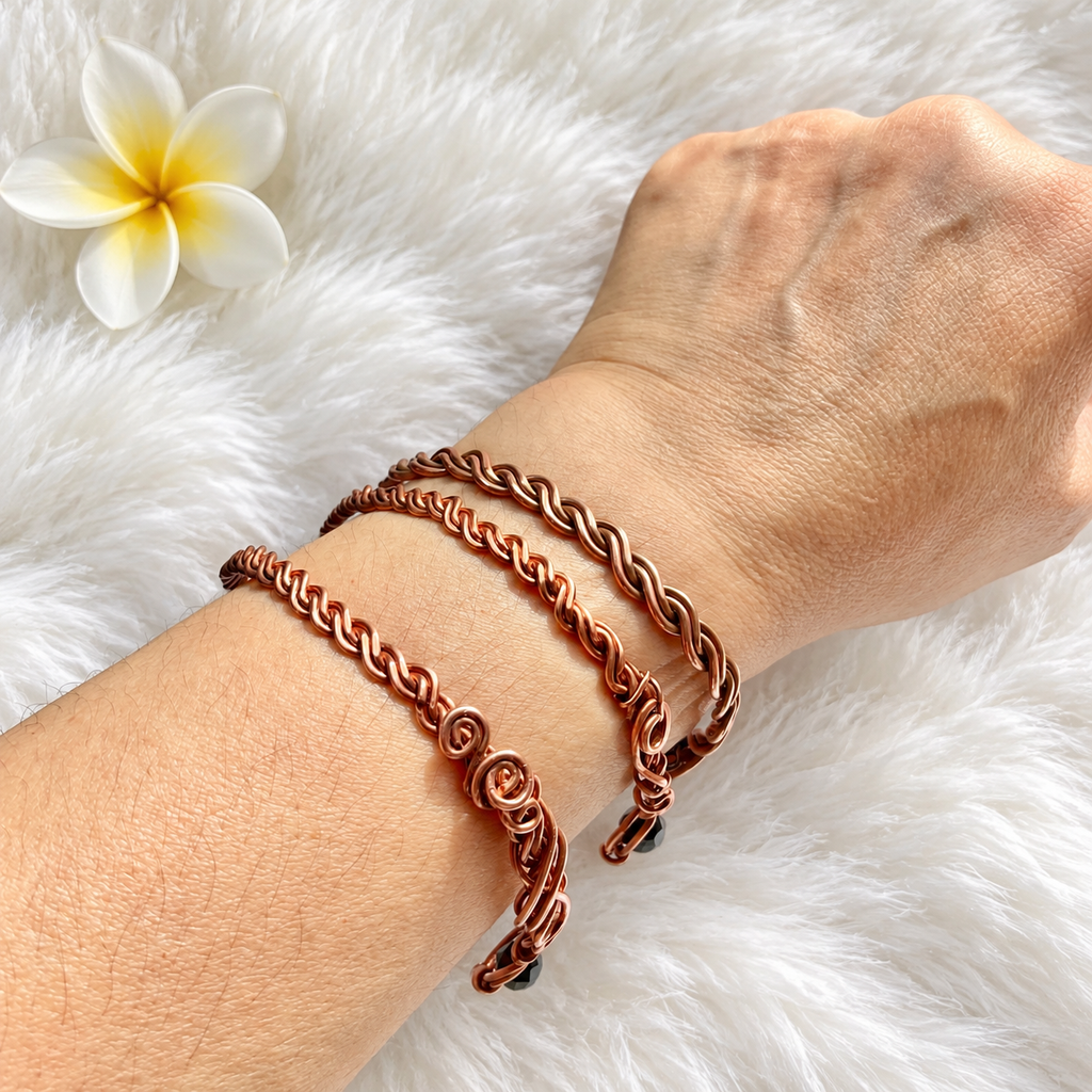 Handmade Copper Cuff Bracelets with Black Crystals - Connie’s Crystals 