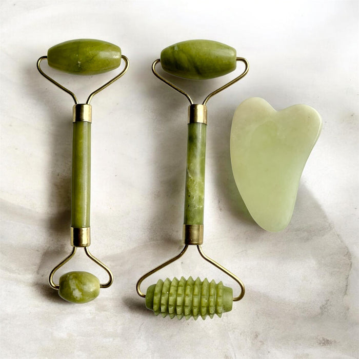 Green Stone Facial Roller & Gua Sha Board Face Massagers