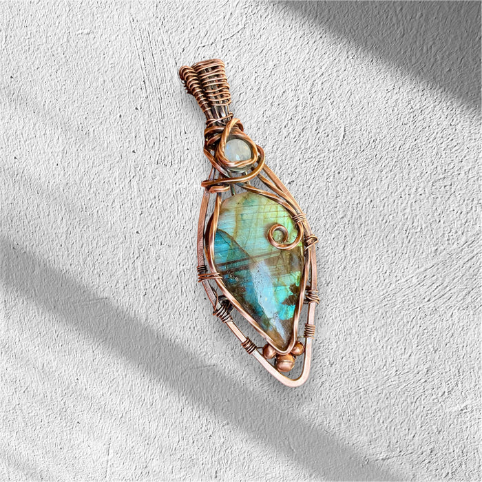 Labradorite & Moonstone Wire Wrapped Pendant