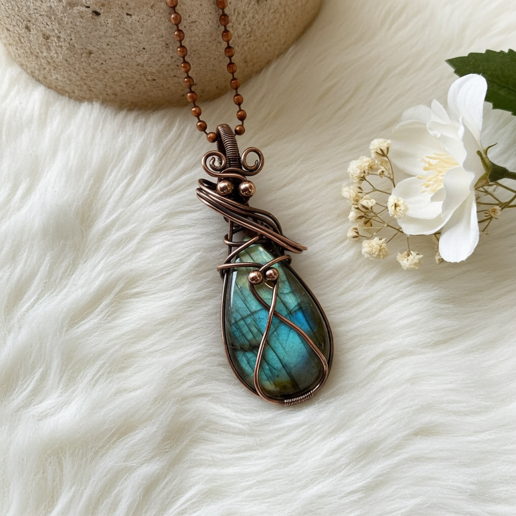Wire Wrapped Labradorite Pendant - Connie’s Crystals 