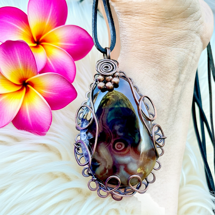 Large Druzy Geode Madagascan Agate Wire Wrapped Pendant - Connie’s Crystals 