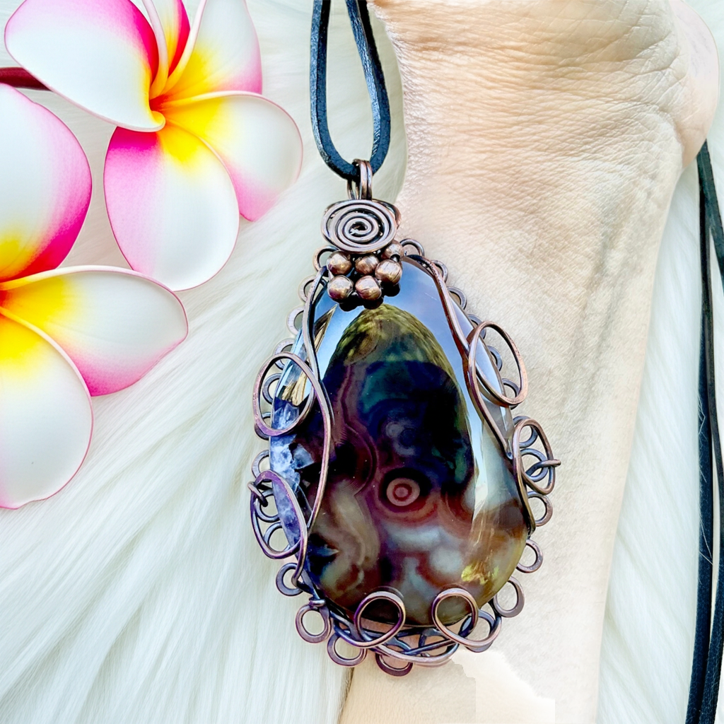 Large Druzy Geode Madagascan Agate Wire Wrapped Pendant - Connie’s Crystals 