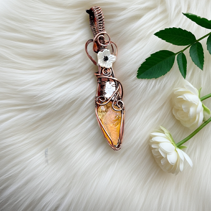 Natural Citrine with Peach Topaz & Flower Accent