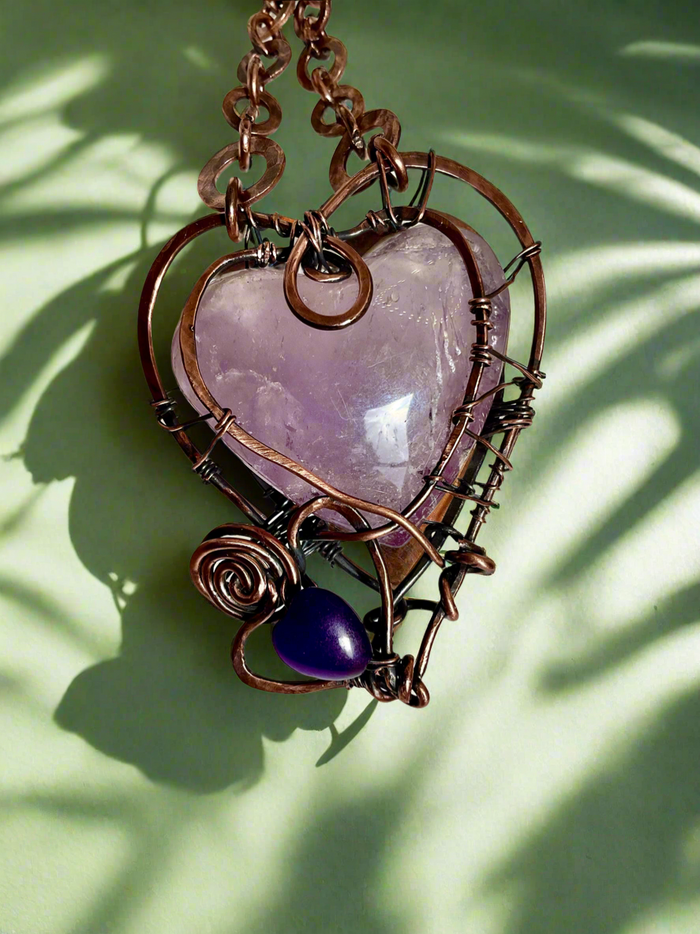Amethyst Twin Hearts Wire Wrapped Pendant - Connie’s Crystals 