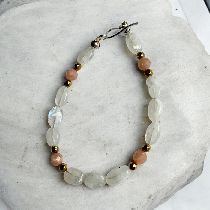 Moonstone, Sunstone & Golden Pyrite Bracelet