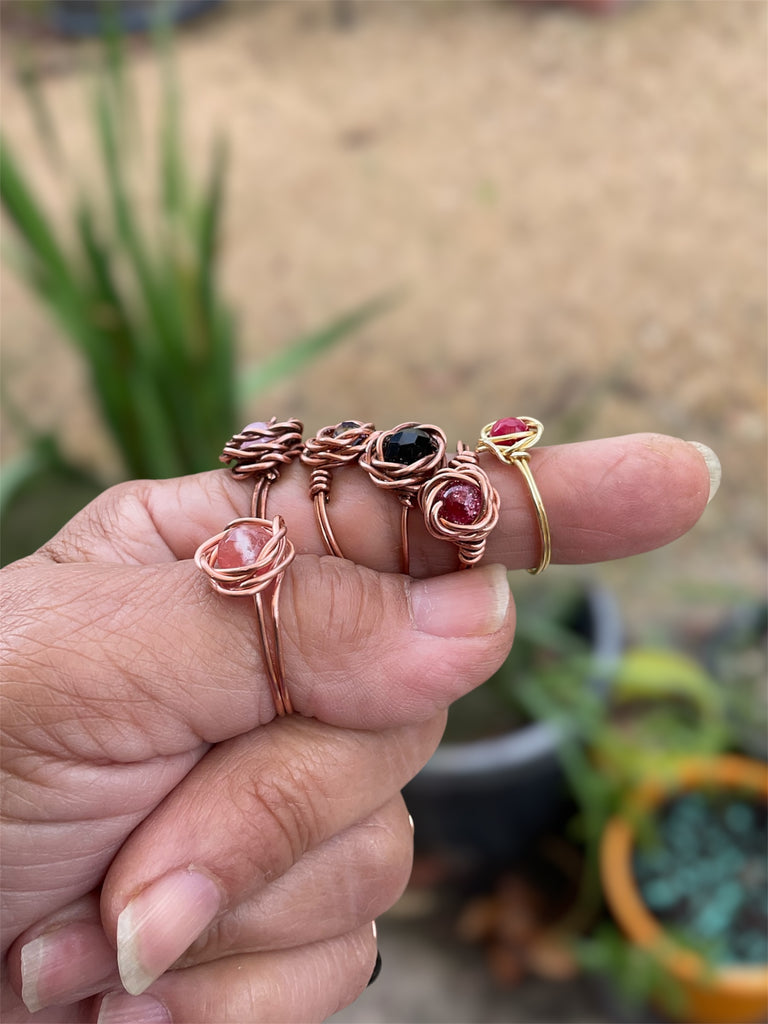 Handcrafted Copper Rose Rings with Gemstone Centres