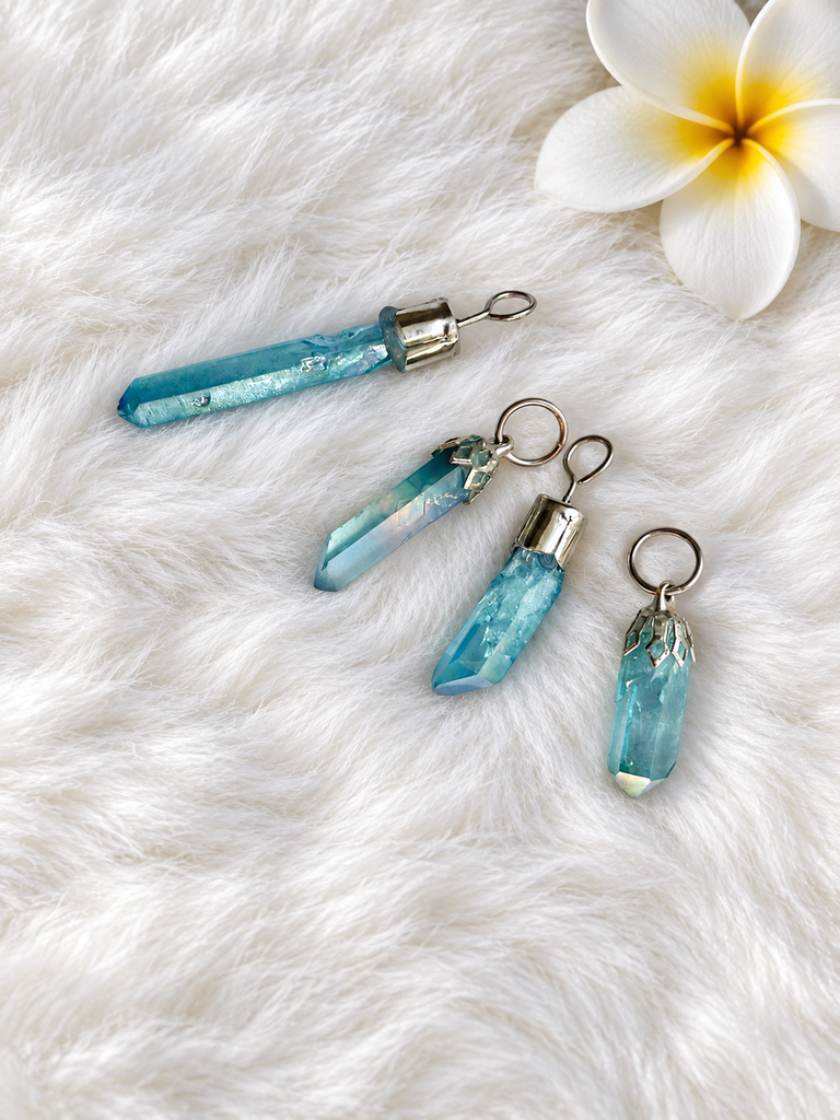 Aqua Aura Quartz Point Pendants