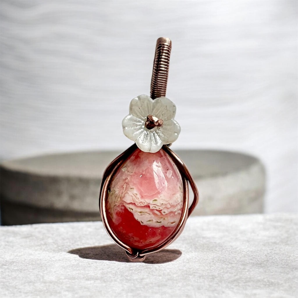 Rhodochrosite Mini Copper Wire Wrapped Pendants