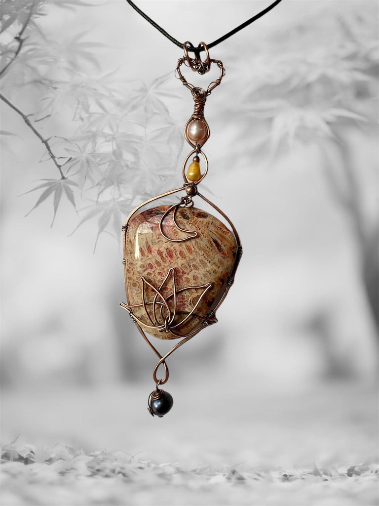 Coral Fossil Pendant with Fresh Water Pearls