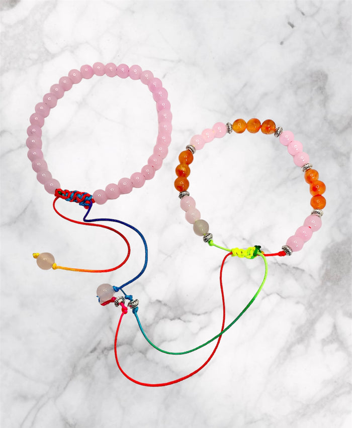 Rose Quartz & Carnelian Adjustable Bracelets