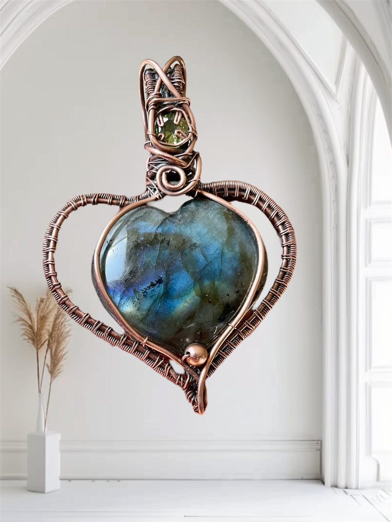 Labradorite Puffy Heart with Peridot Accent