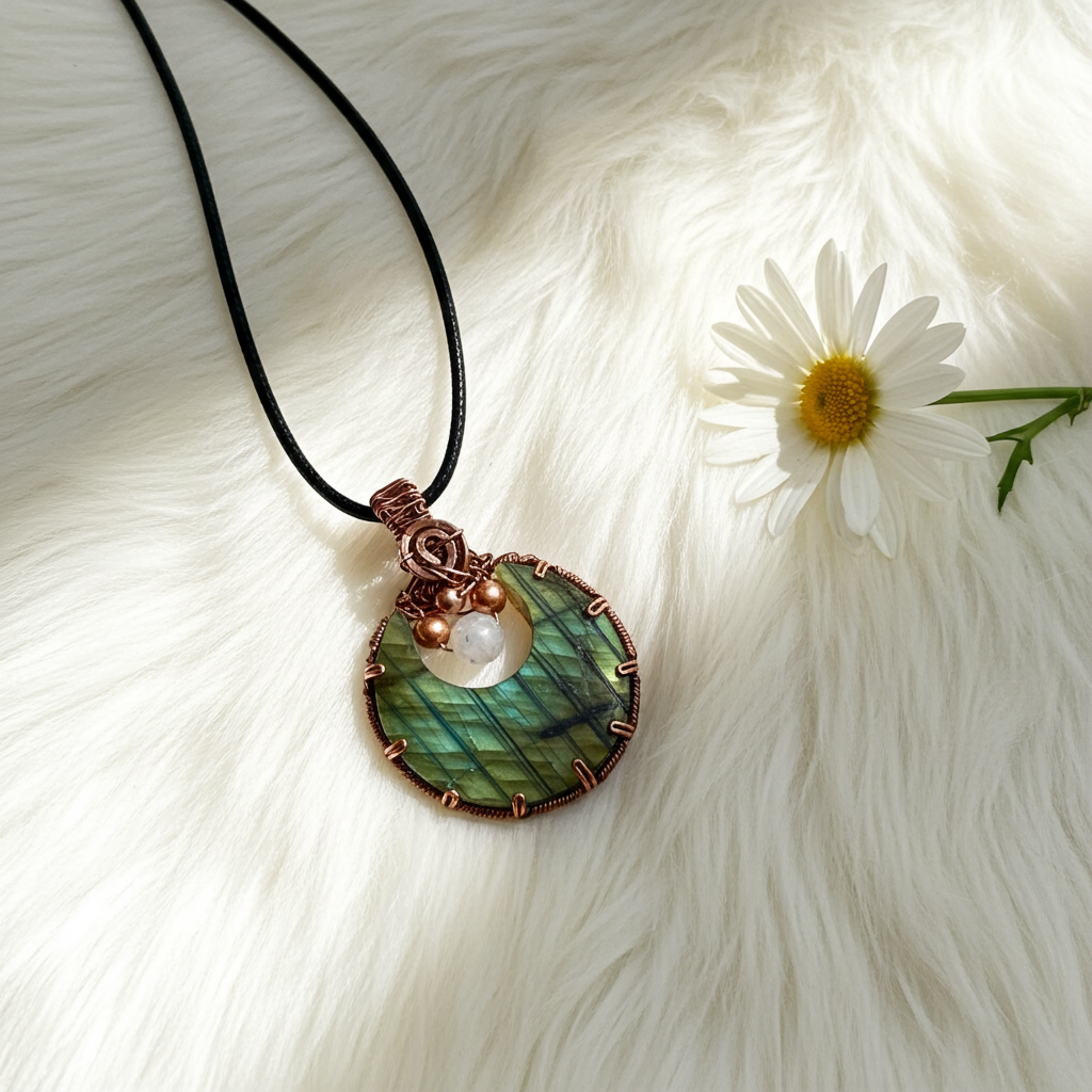 Labradorite Crescent Moon with Moonstone Accent - Connie’s Crystals 
