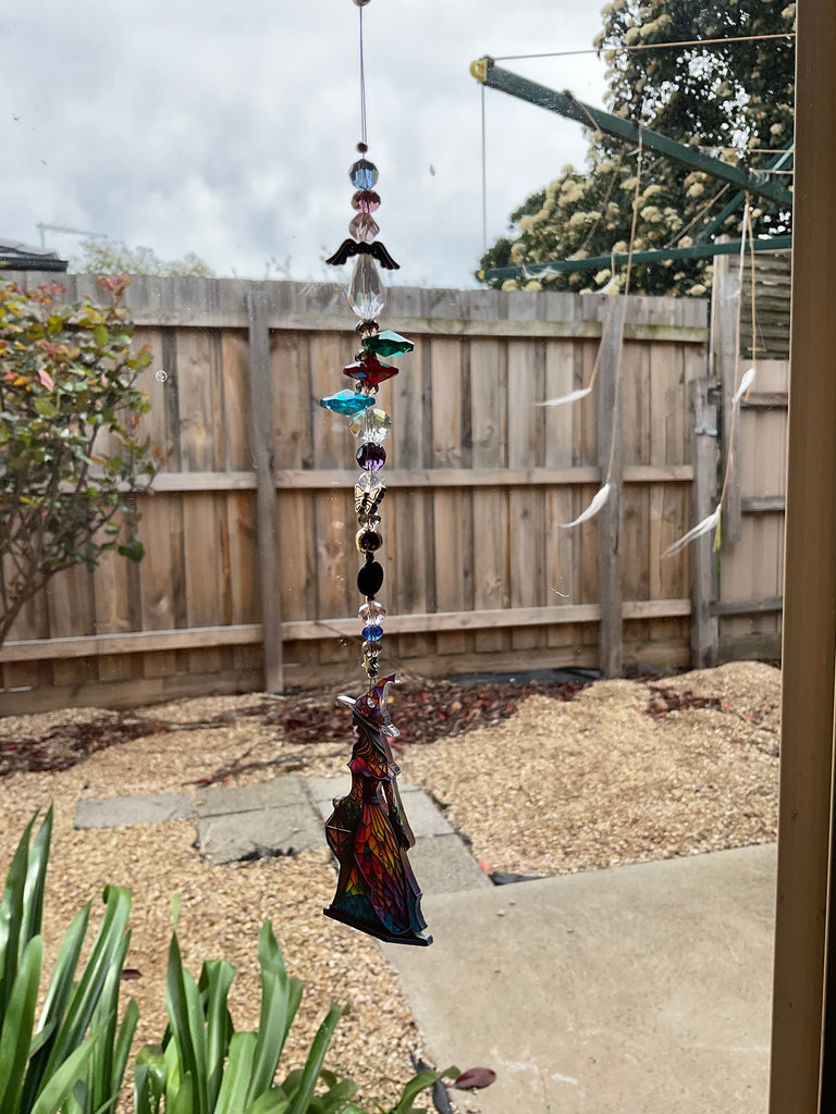 Crystal Sun Catcher with Witch Dangle