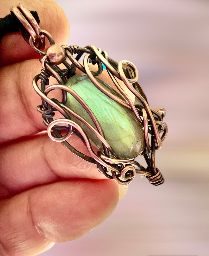 Green Labradorite Wire Wrapped Pendant