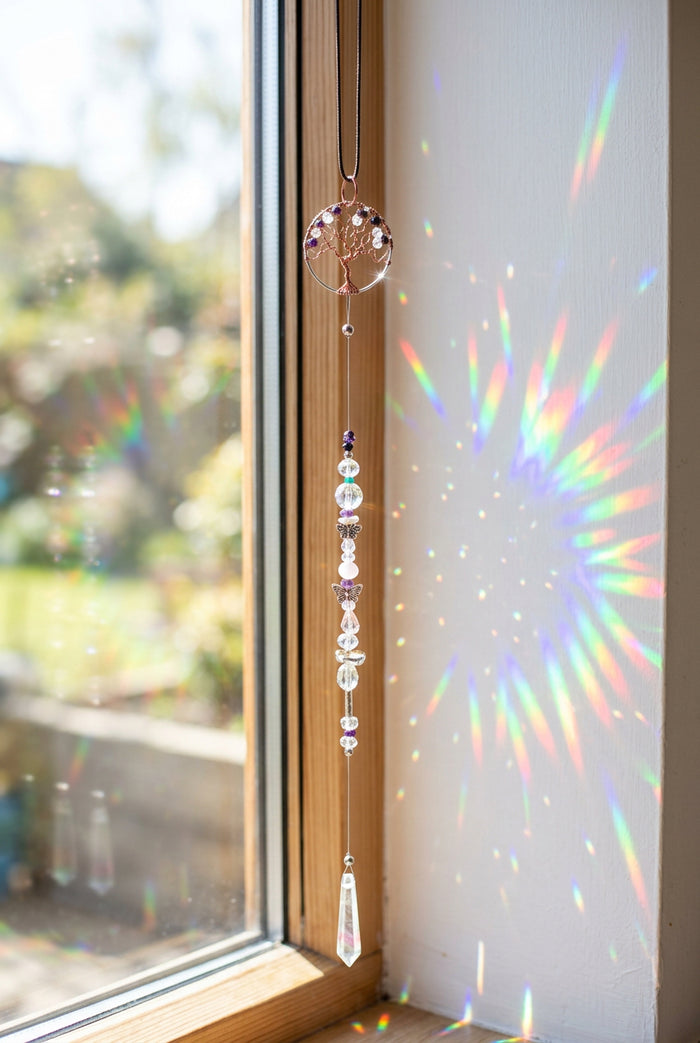 Tree of Life Sun Catcher with Rose Quartz & Copper