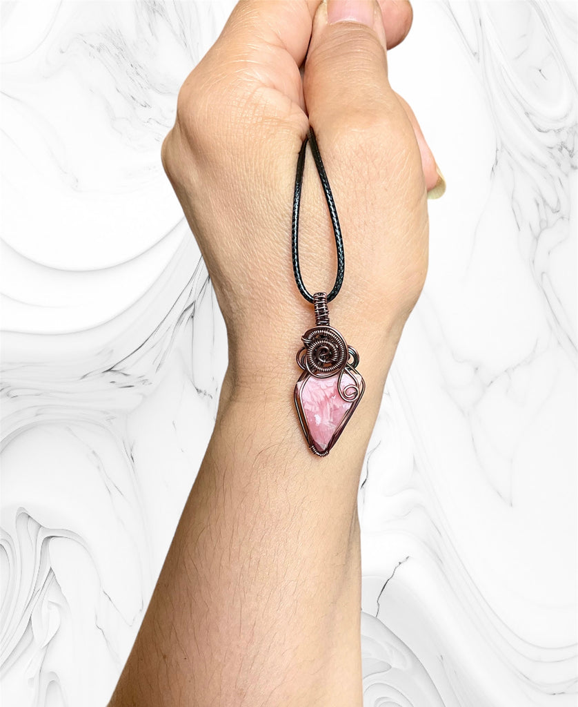 Rhodochrosite Natural Raw Triangles Wire Wrapped Pendants