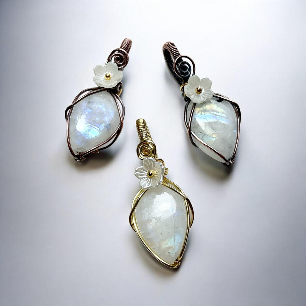 Rainbow Moonstone Wire Wrapped Pendants