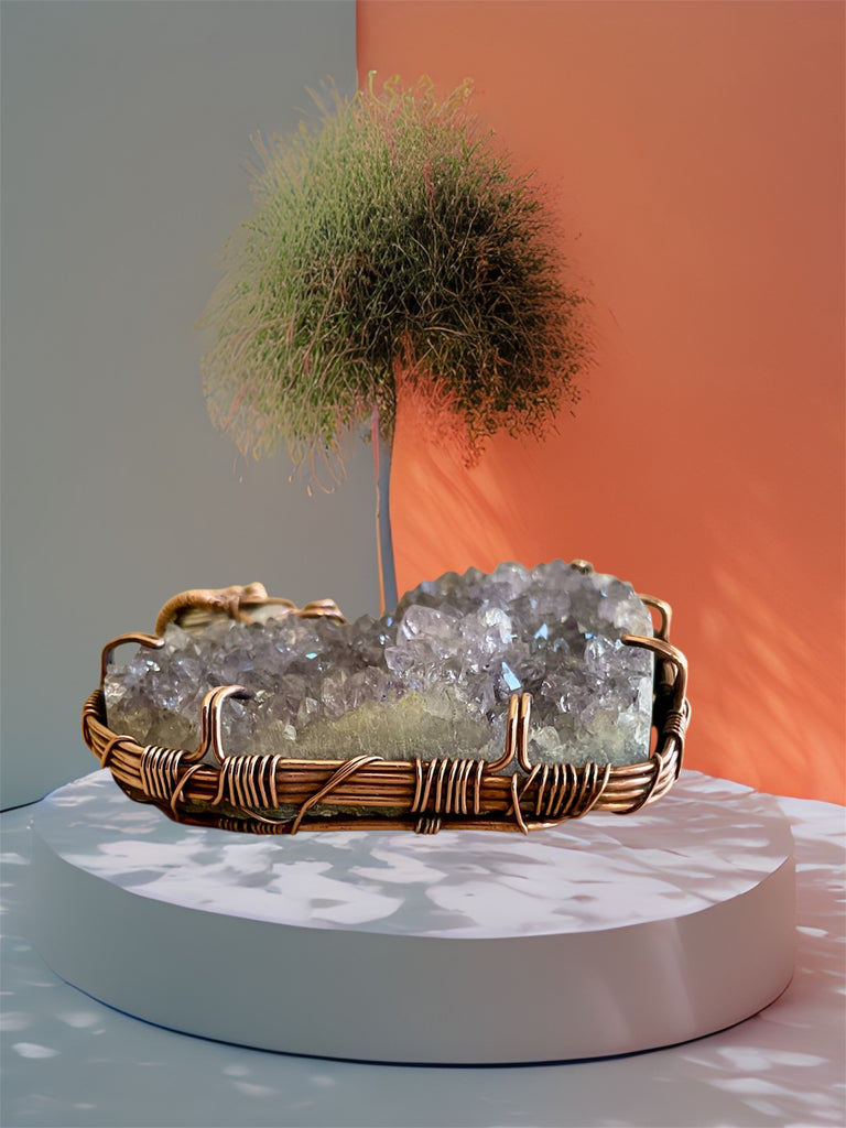 Amethyst Druzy Heart Pendant with Moonstone Accent - Connie’s Crystals 