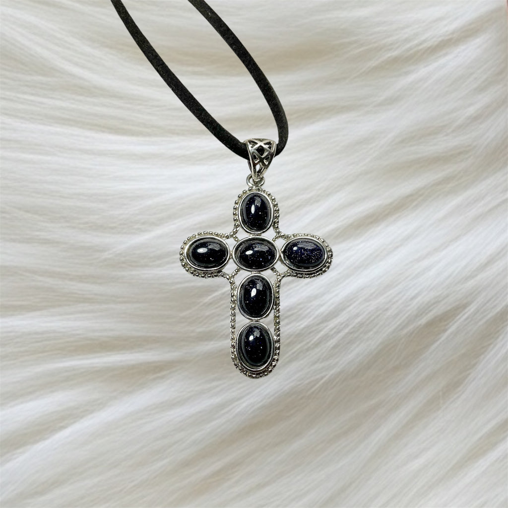Amethyst & Blue Sandstone Gemstone Cross Pendants