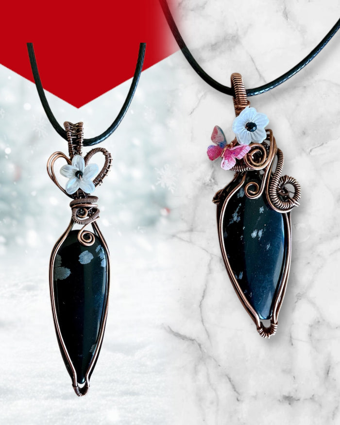 Snowflake Obsidian Wire Wrapped Pendants