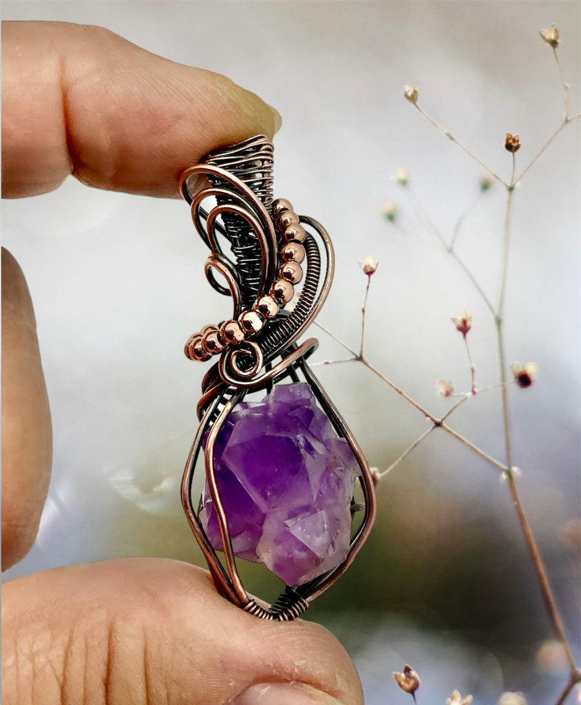 Raw Amethyst Cluster Wire Wrapped Pendant