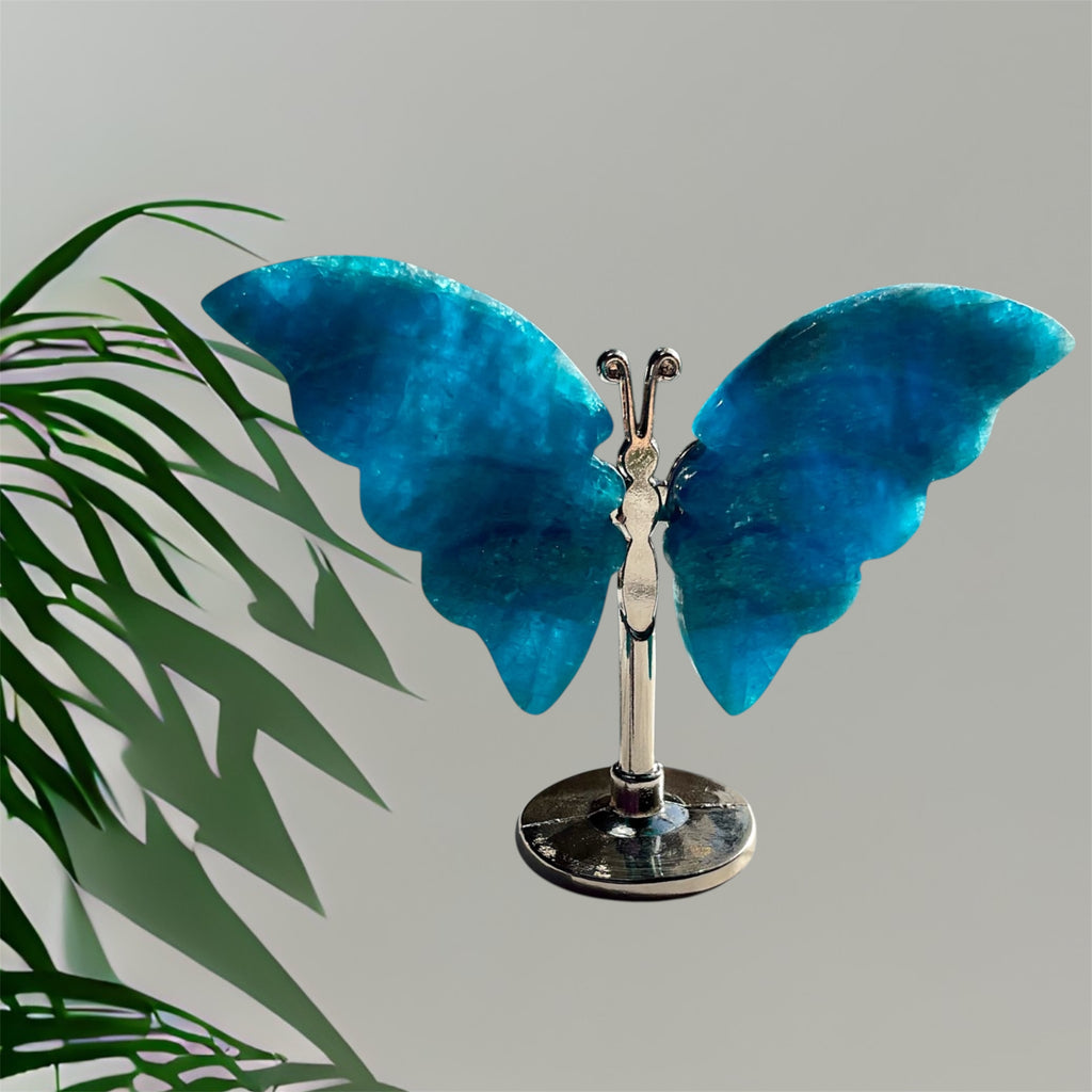 Blue Apatite Butterfly on Stand