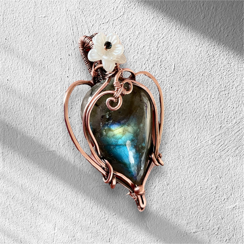 Labradorite with Flower and Black Spinel Bead Accent