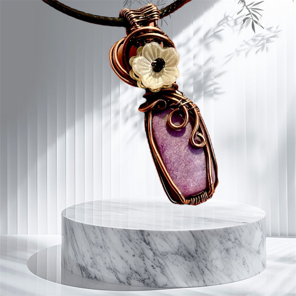 Charoite Mini Pendant with Flower and Black Spinel Accent