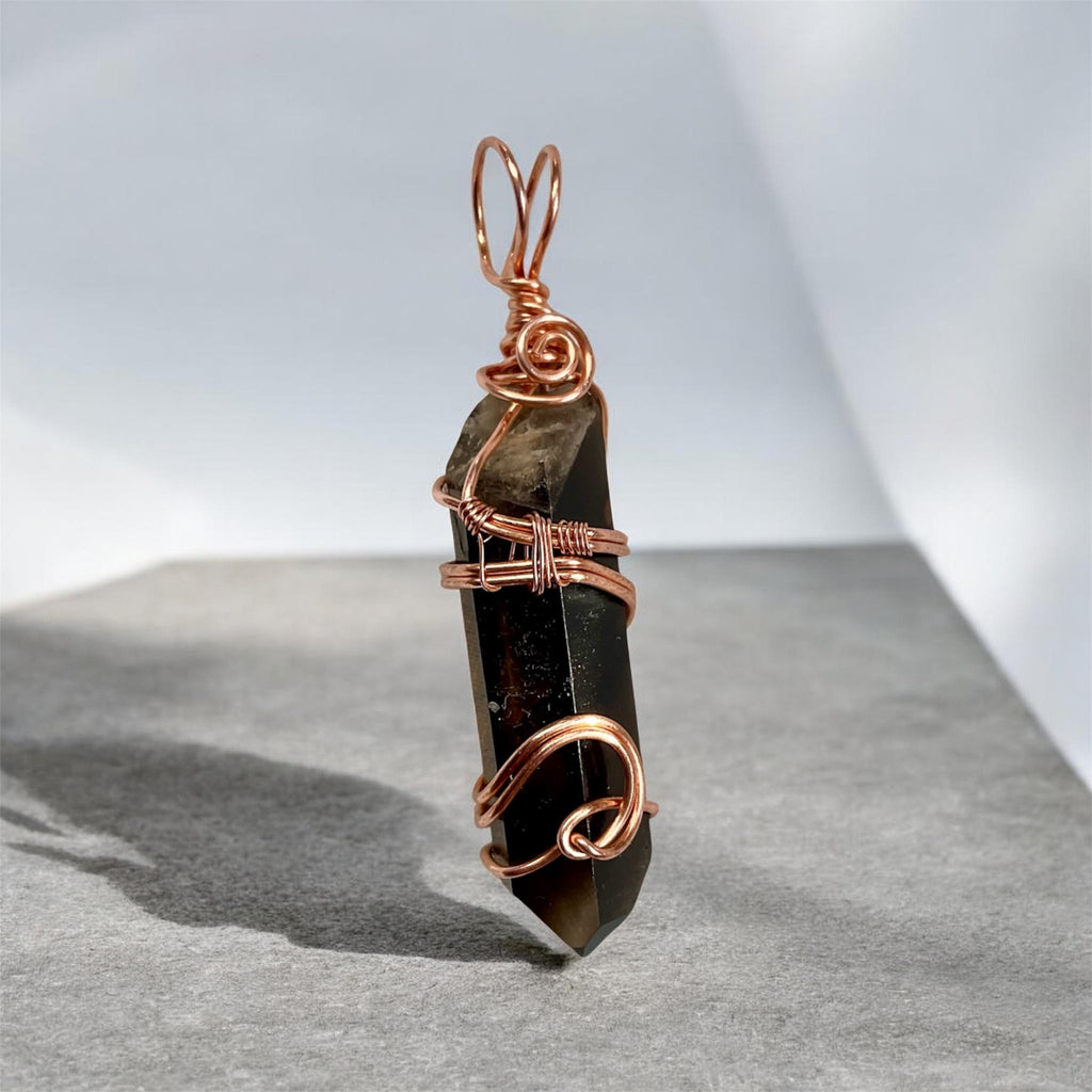 Himalayan Smoky Lemurian Quartz Point Copper Wire Wrapped Pendant