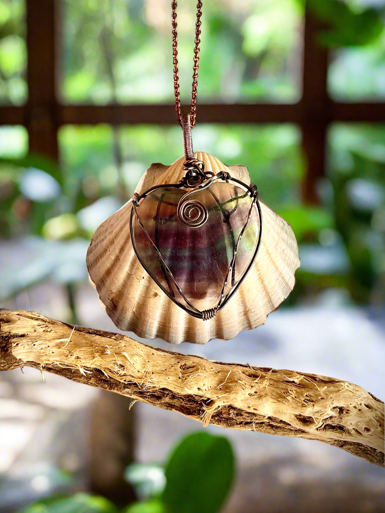 Rainbow Fluorite Heart Shaped Pendant - Connie’s Crystals 
