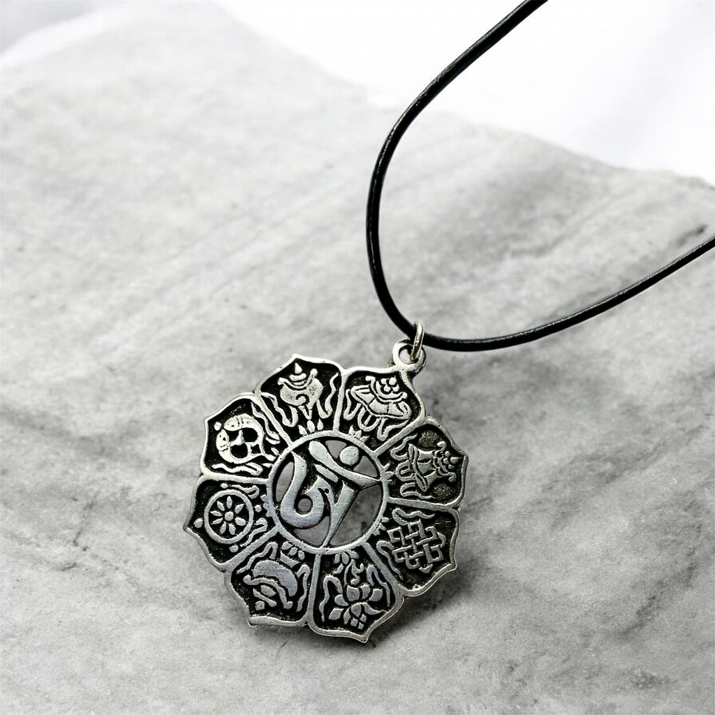 🪶 Tibetan Silver Ohm Pendant on Adjustable Leather Cord - Connie’s Crystals 