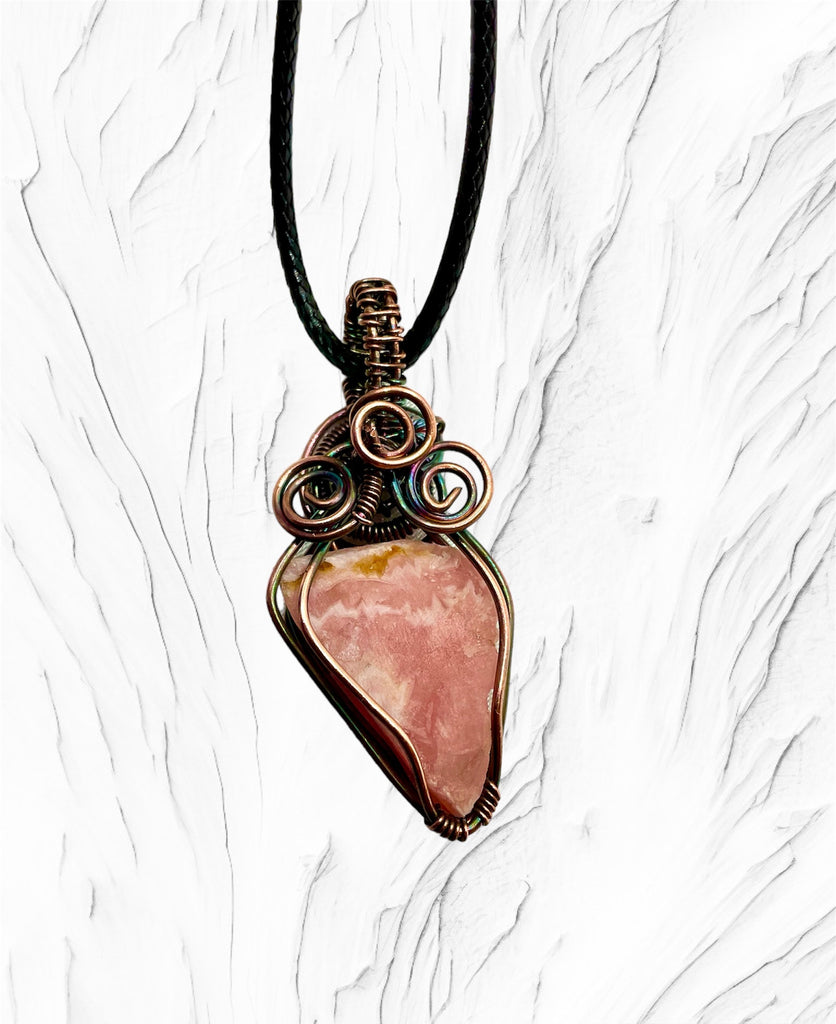 Rhodochrosite Natural Raw Triangles Wire Wrapped Pendants