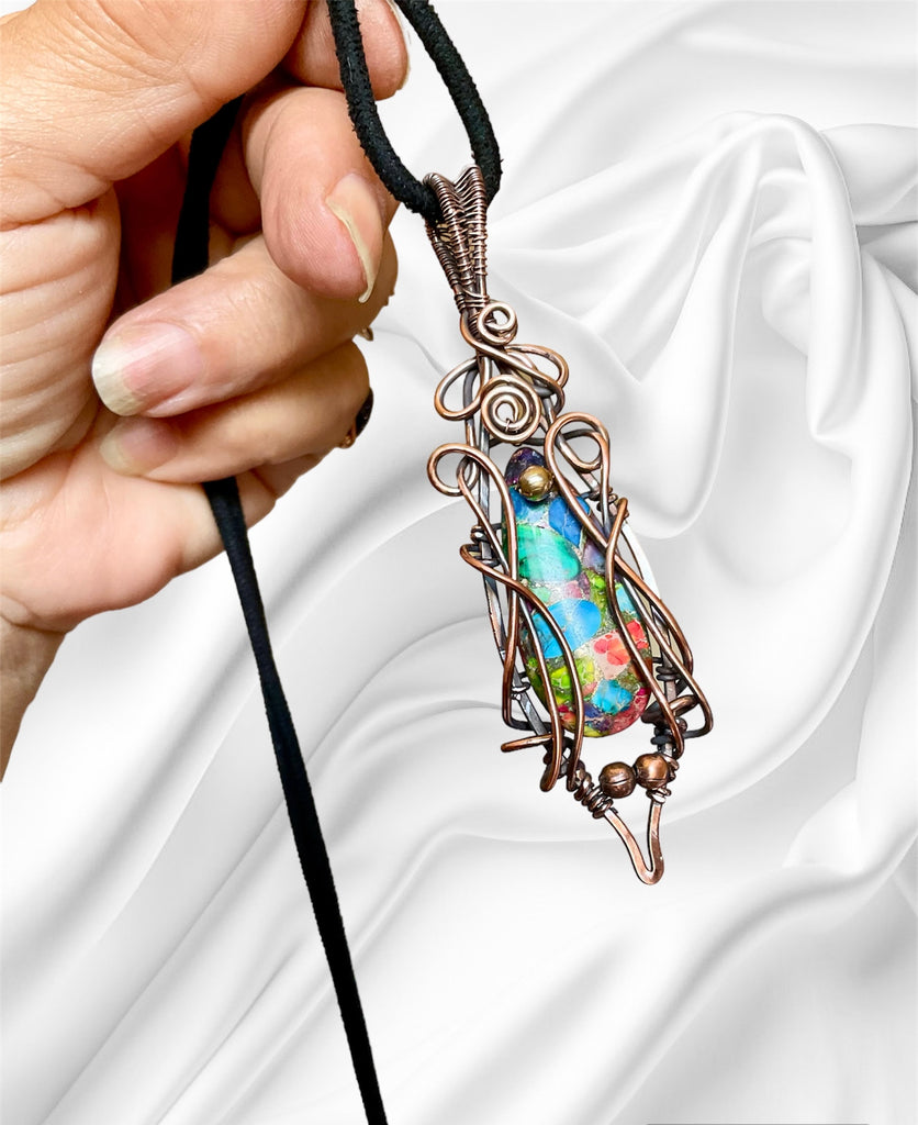 Sea Sediment Jasper & Pyrite Wire Wrapped Pendants