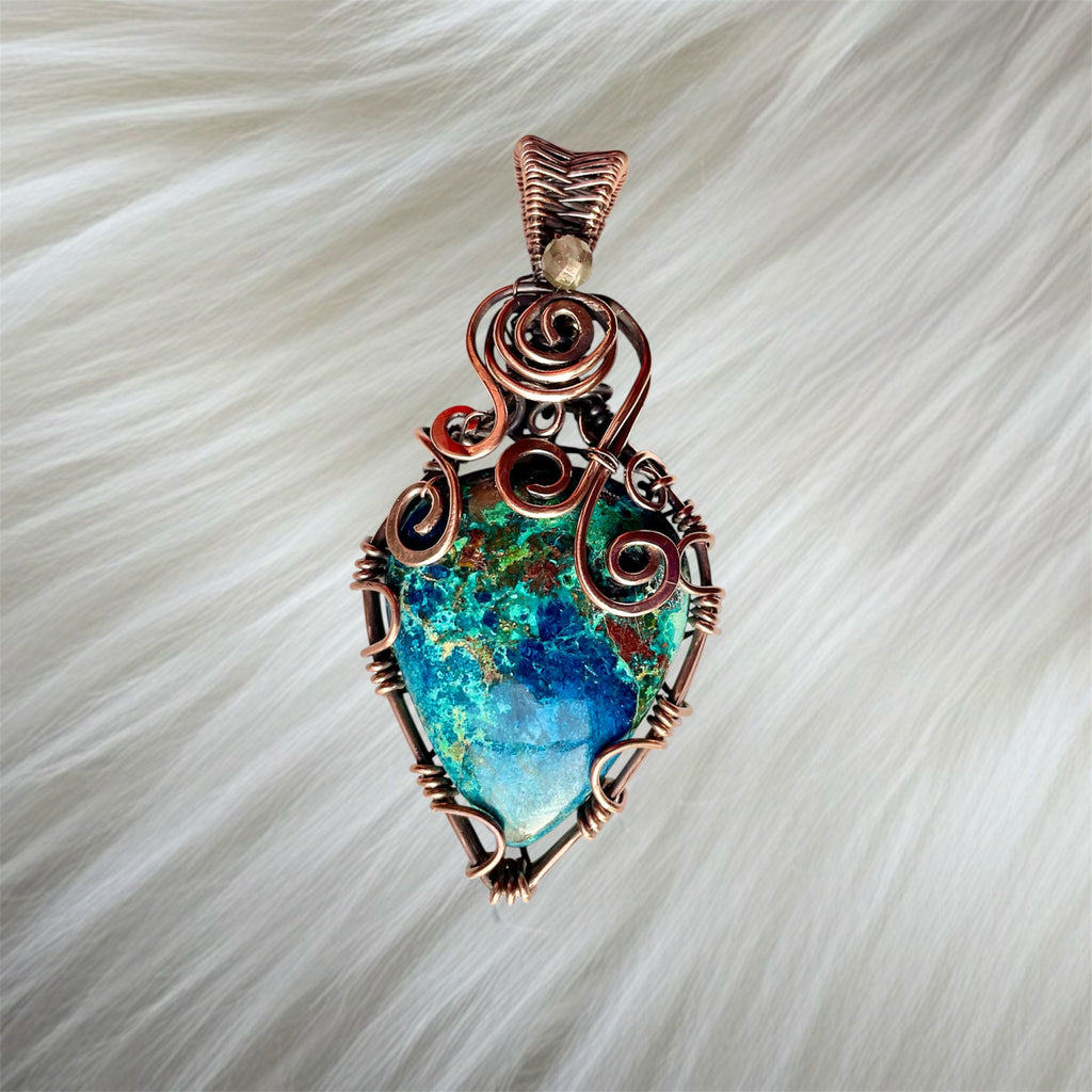 Azurite With Chrysocolla Copper Wire Wrapped Pendant