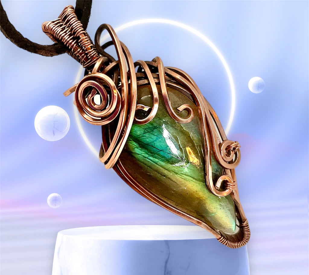 Labradorite Pear Shaped Wire Wrapped Pendant - Connie’s Crystals 