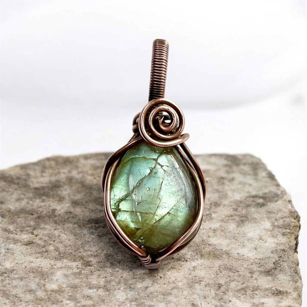 Mini Labradorite Copper Wire Wrapped Pendants
