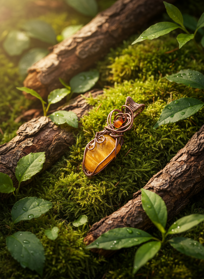 Tiger Eye With Amber Accent Pendant
