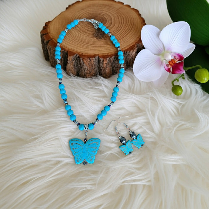 Howlite Turquoise Necklace and Earrings Set - Connie’s Crystals 