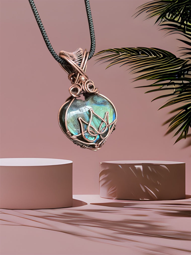 Labradorite Heart Pendant with Lotus Design - Connie’s Crystals 